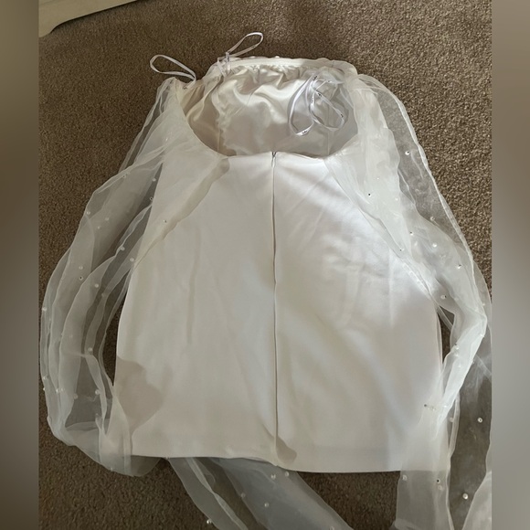 Flawless Entrance White Pearl Organza Bow Strapless Mini Dress Lulus Size Medium - Picture 8 of 9